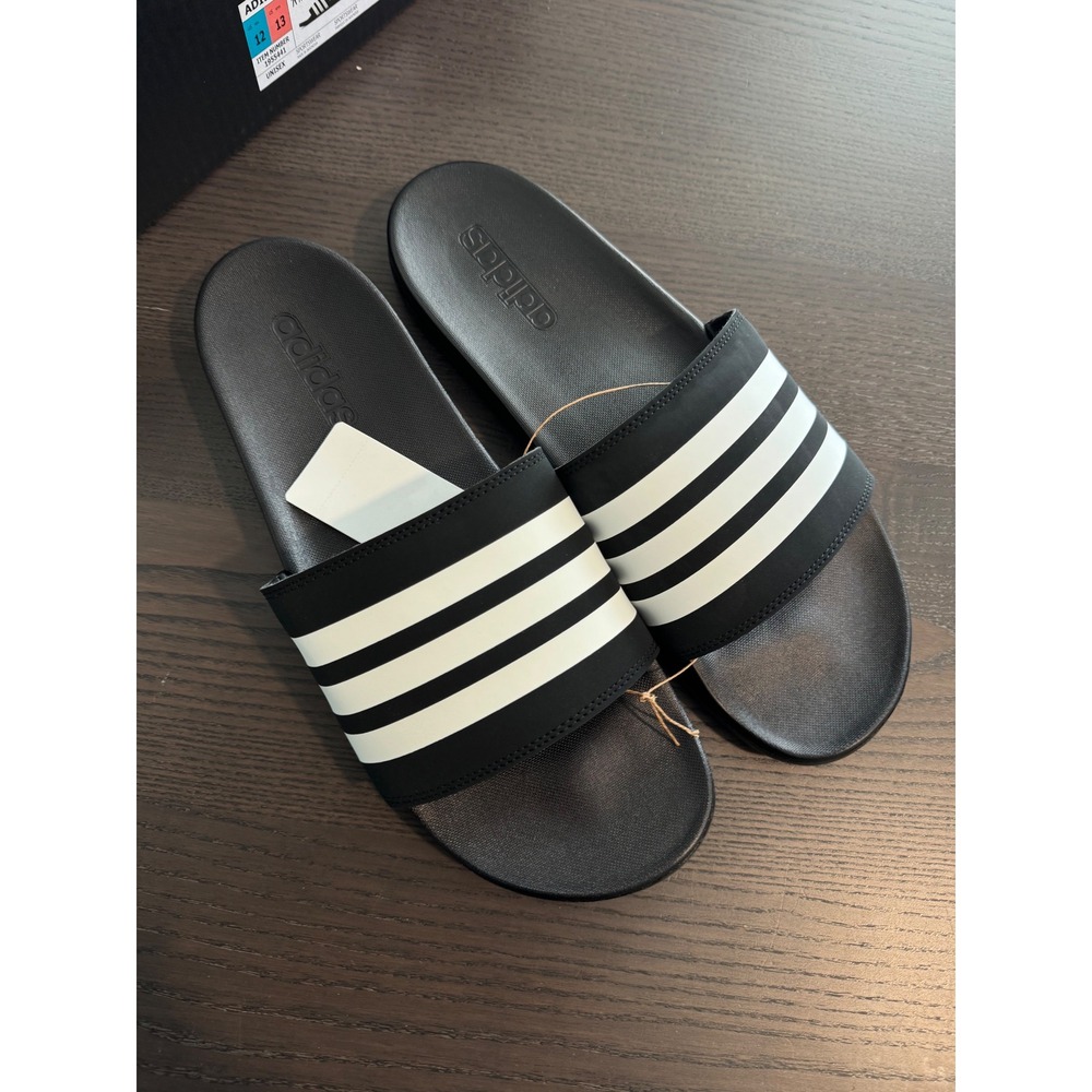 Adidas Adilette Comfort Slides Mens Size 12 Black White 3-Stripe sandals